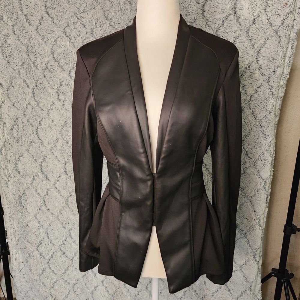 Bisou Bisou Peplum Half Leather Blazer Suit Jacket